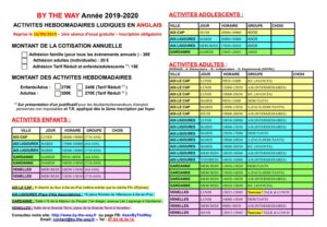 Planning des séances d'anglais 2019-2020 sur Aix-en-Provence, Gardanne et Venelles