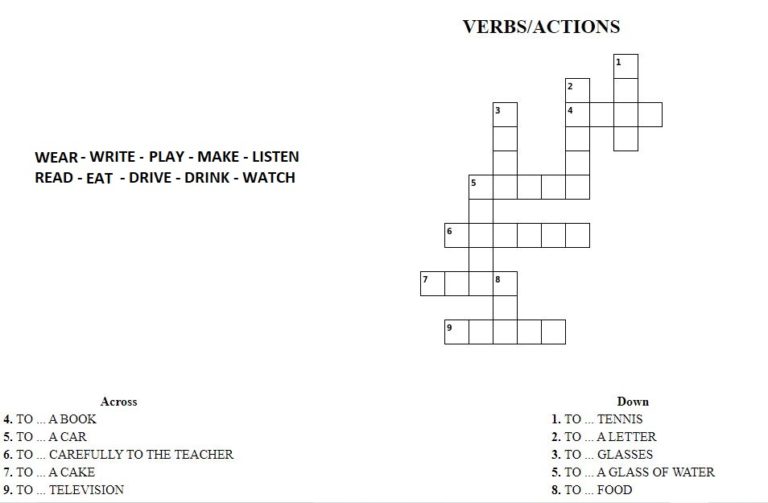 VERBSACTIONScrosswordforkids By The Way AS "SO BRITISH"